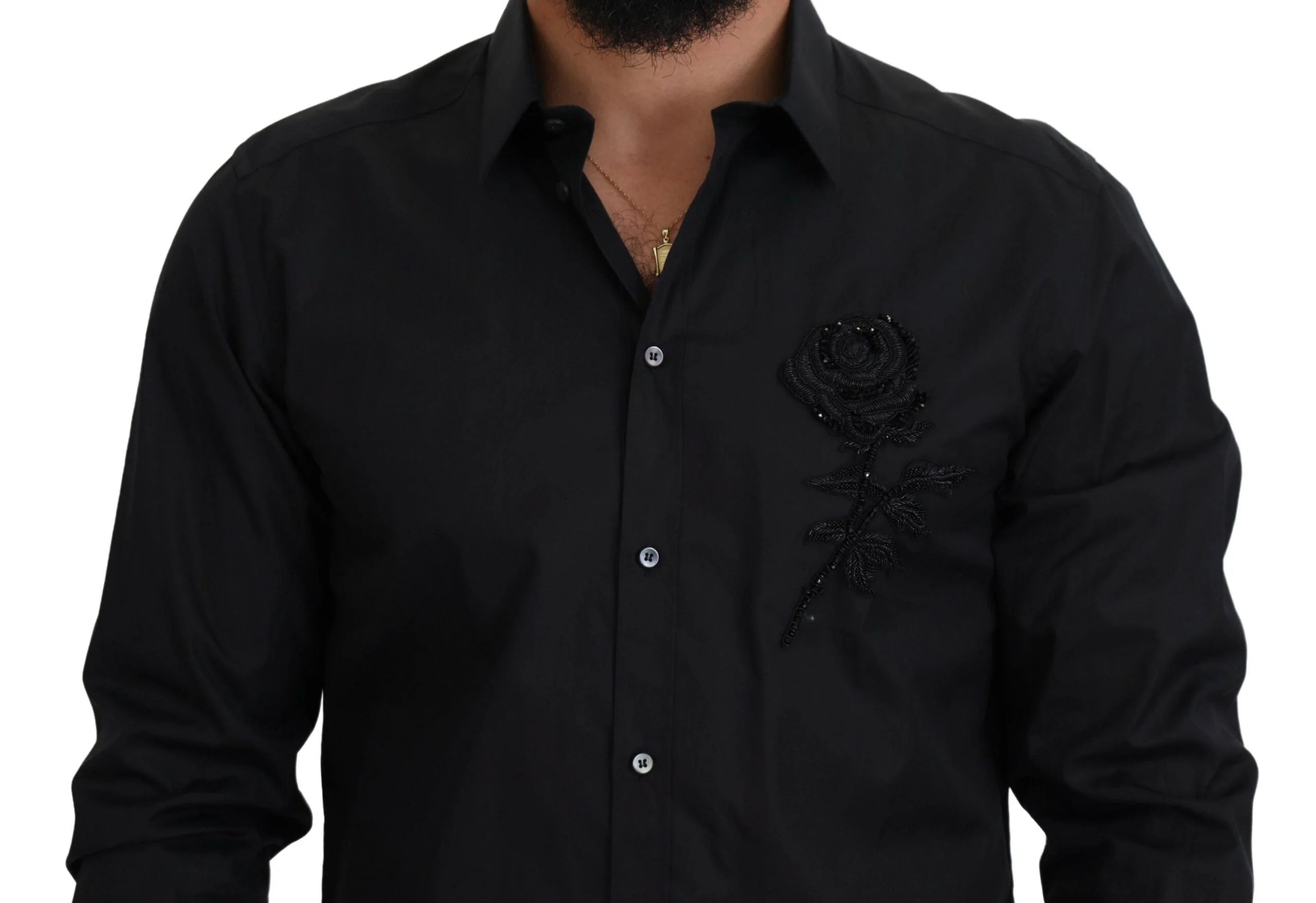 Dolce & Gabbana Black Roses Slim Fit Cotton Shirt - Shirts