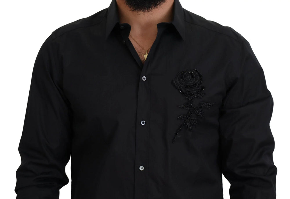 Dolce & Gabbana Black Roses Slim Fit Cotton Shirt - Shirts