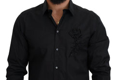 Dolce & Gabbana Black Roses Slim Fit Cotton Shirt - Shirts