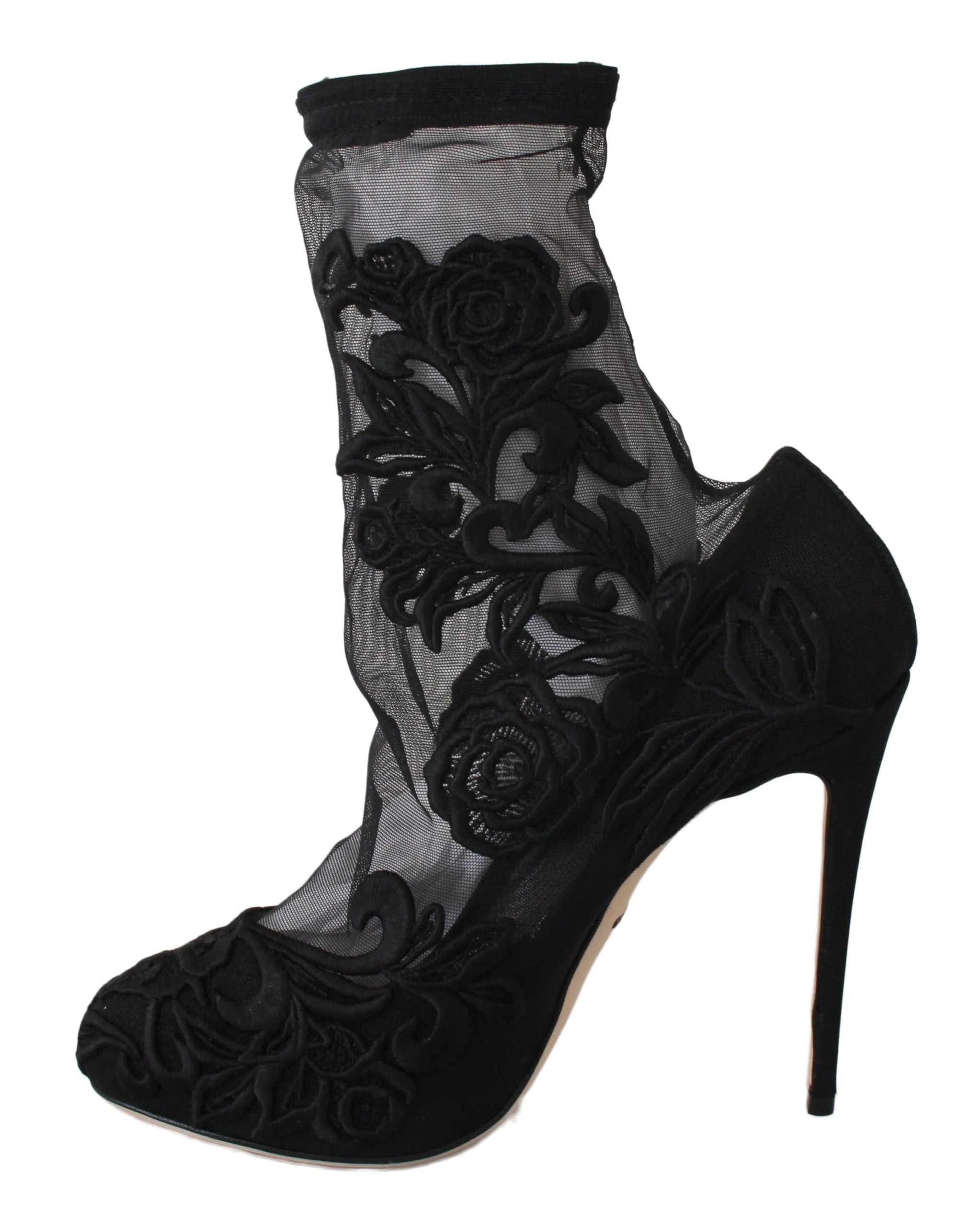 Dolce & Gabbana Black Roses Stilettos Booties Socks Shoes - EU39/US8.5 - Boots