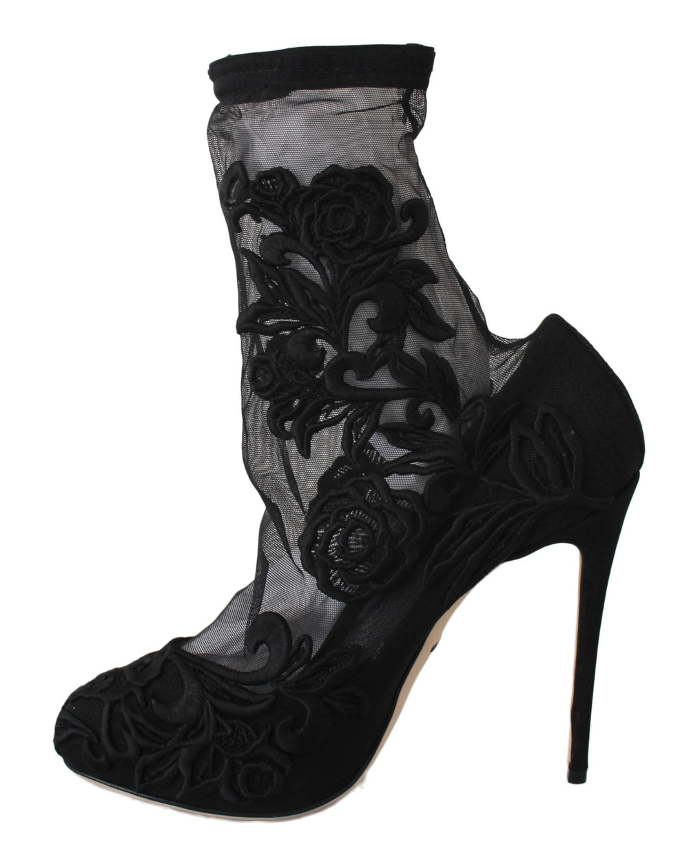 Dolce & Gabbana Black Roses Stilettos Booties Socks Shoes - EU39/US8.5 - Boots