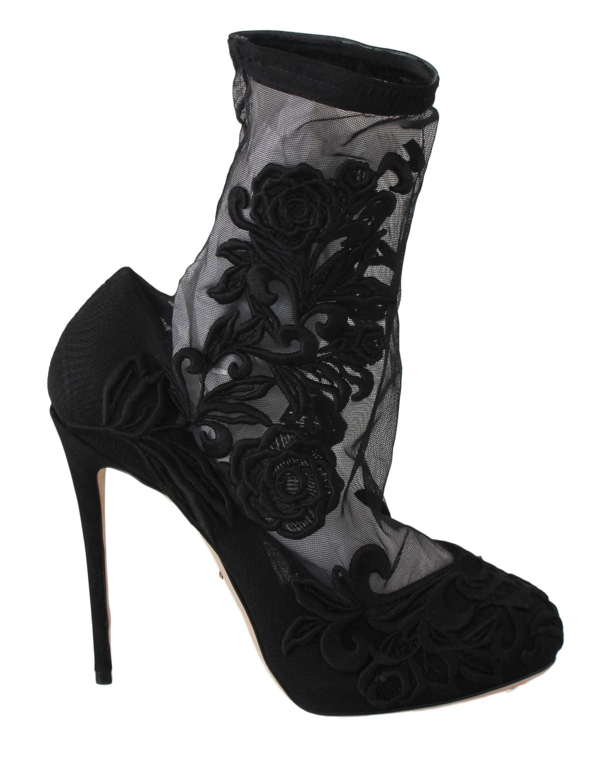 Dolce & Gabbana Black Roses Stilettos Booties Socks Shoes - EU39/US8.5 - Boots