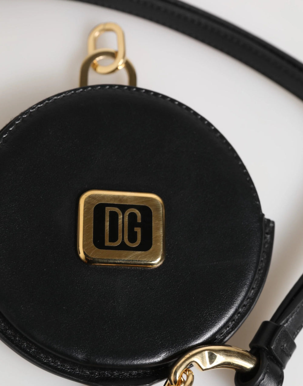 Dolce & Gabbana Black Round Leather DG Logo Coin Purse Lanyard Wallet - Wallets