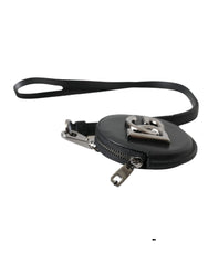 Dolce & Gabbana Black Round Leather DG Logo Coin Purse Lanyard Wallet - Coin Purses