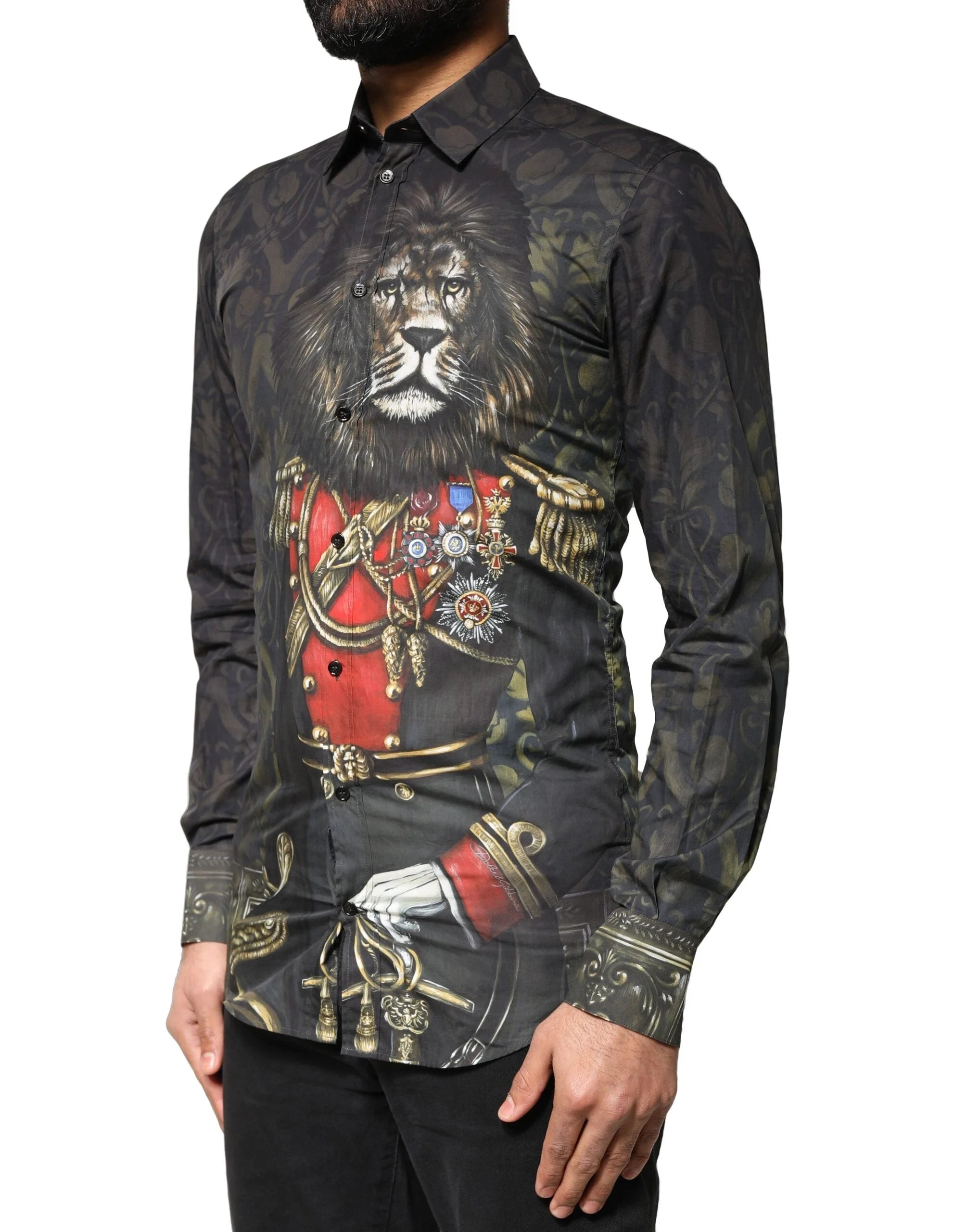 Dolce & Gabbana Black Royal Pet Portrait GOLD Dress Shirt - IT37 | XS - Shirts