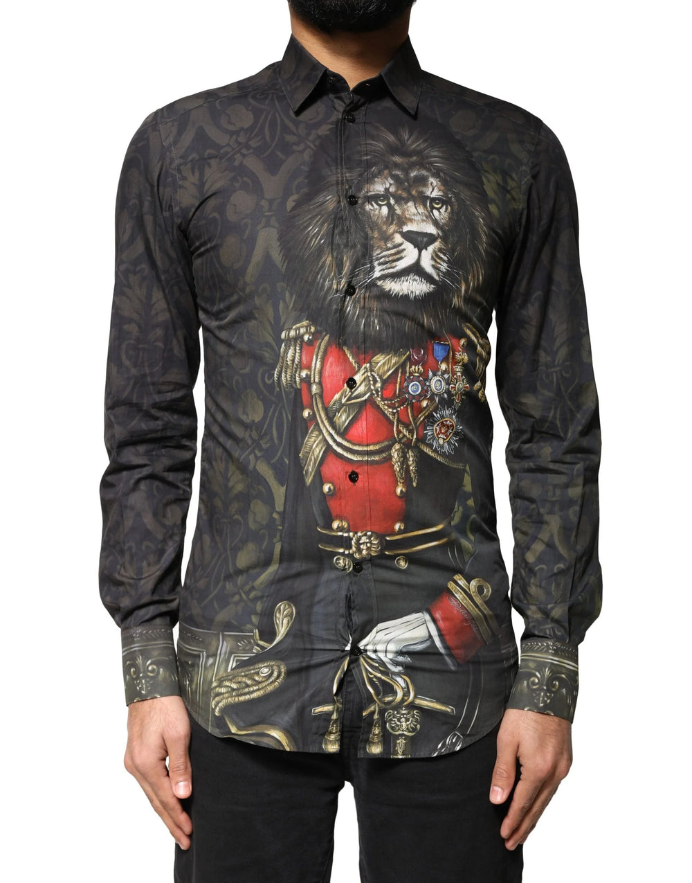 Dolce & Gabbana Black Royal Pet Portrait GOLD Dress Shirt - IT37 | XS - Shirts