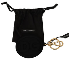 Dolce & Gabbana Black Rubber DG Logo Gold Brass Metal Keyring Keychain - Keychains