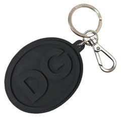 Dolce & Gabbana Black Rubber DG Logo Silver Brass Metal Keychain - Keychains