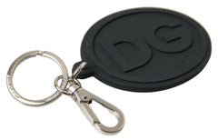 Dolce & Gabbana Black Rubber DG Logo Silver Brass Metal Keychain - Keychains