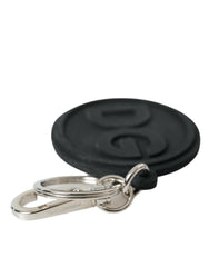 Dolce & Gabbana Black Rubber DG Logo Silver Brass Metal Keyring Keychain - Keychains