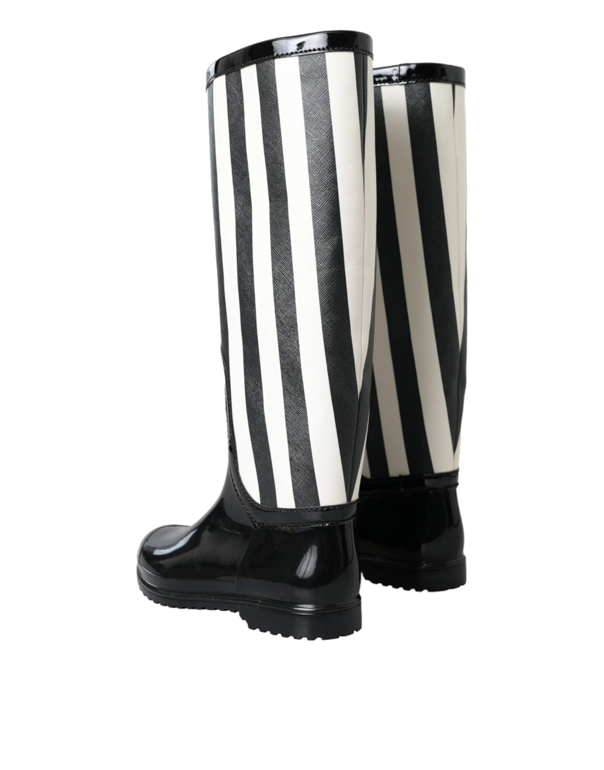 Dolce & Gabbana Black Rubber Knee High Flat Boots Shoes - Boots