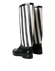 Dolce & Gabbana Black Rubber Knee High Flat Boots Shoes - Boots