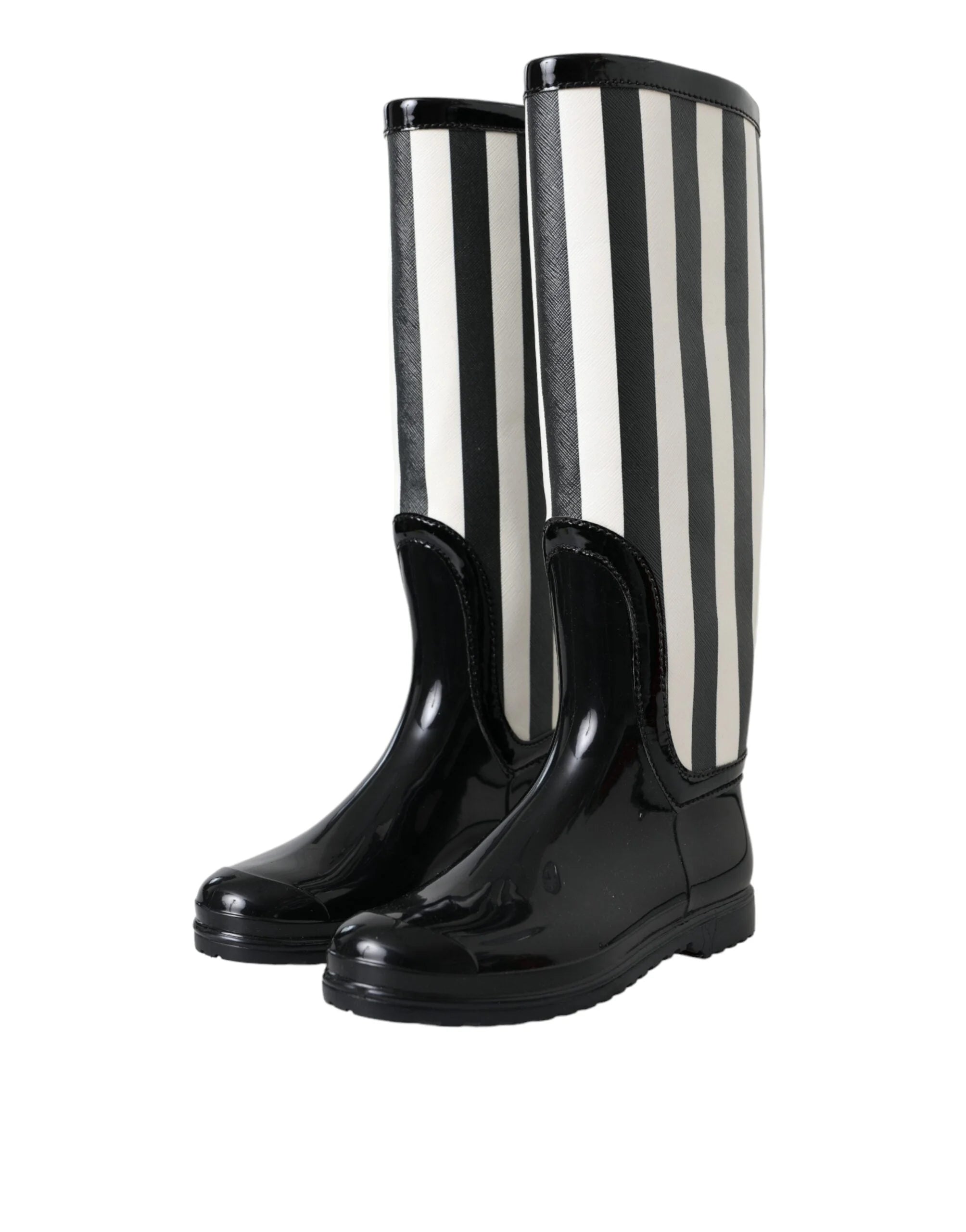 Dolce & Gabbana Black Rubber Knee High Flat Boots Shoes - Boots