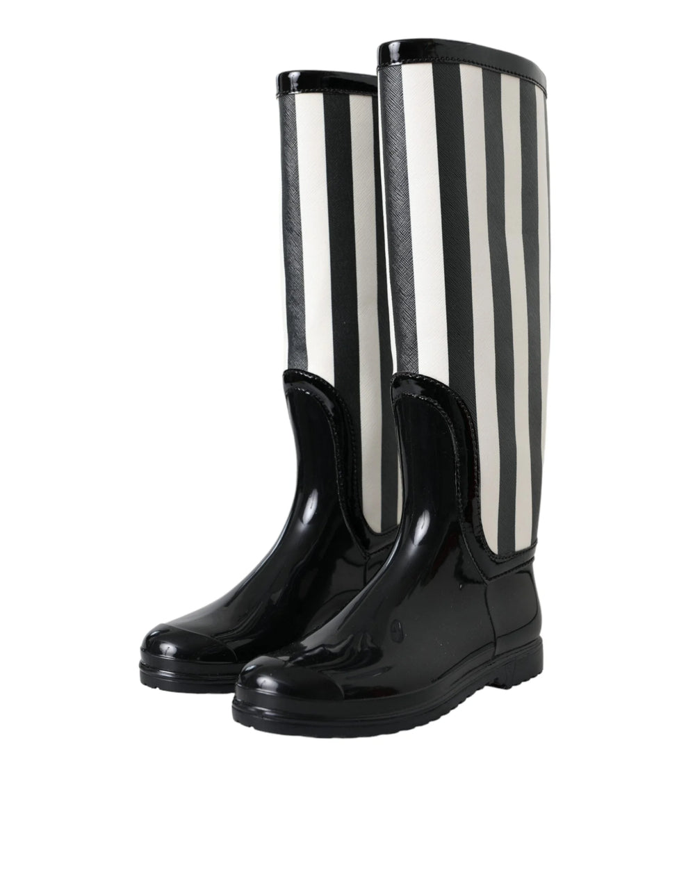 Dolce & Gabbana Black Rubber Knee High Flat Boots Shoes - Boots