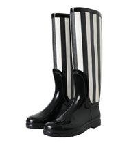 Dolce & Gabbana Black Rubber Knee High Flat Boots Shoes - Boots