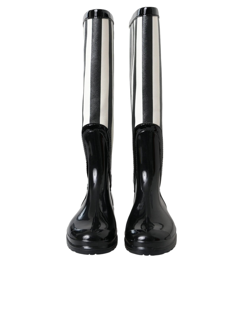 Dolce & Gabbana Black Rubber Knee High Flat Boots Shoes - Boots