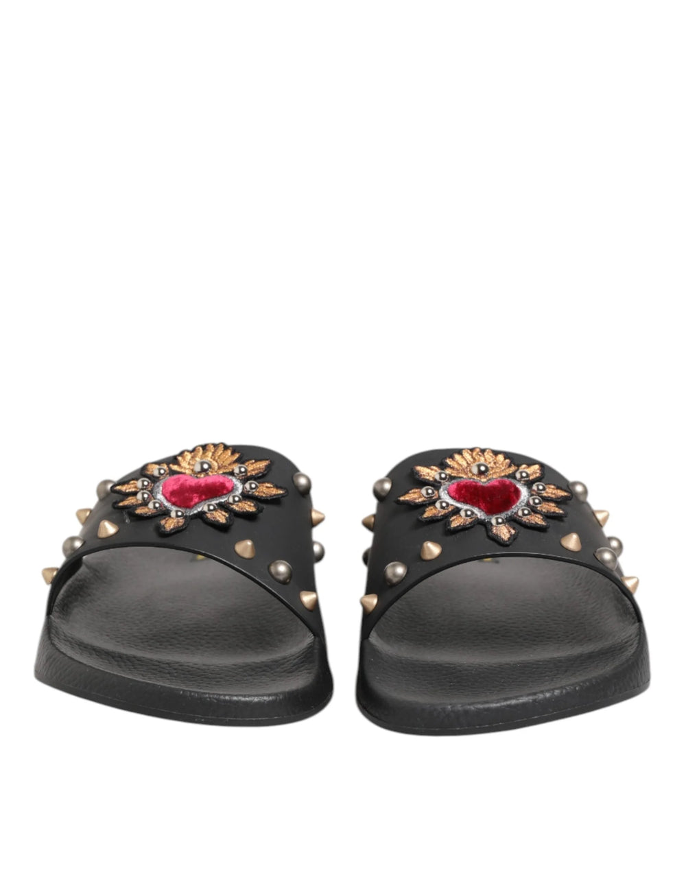 Dolce & Gabbana Black Rubber Sacred Heart Slides Men Beachwear Shoes - EU45/US12 - Sandals