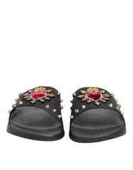 Dolce & Gabbana Black Rubber Sacred Heart Slides Men Beachwear Shoes - EU45/US12 - Sandals