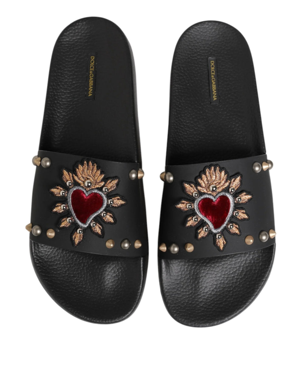 Dolce & Gabbana Black Rubber Sacred Heart Slides Men Beachwear Shoes - EU45/US12 - Sandals