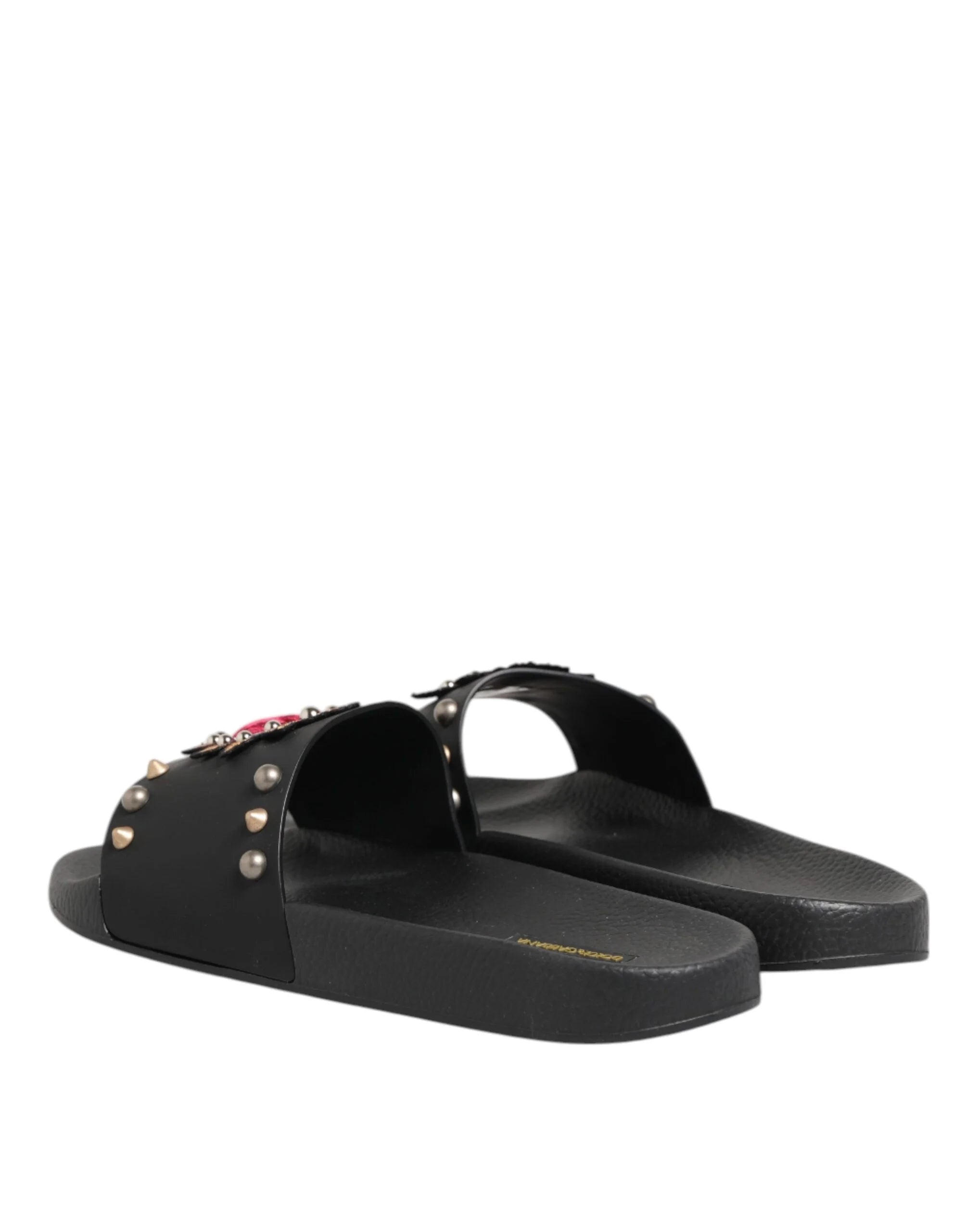 Dolce & Gabbana Black Rubber Sacred Heart Slides Men Beachwear Shoes - EU45/US12 - Sandals