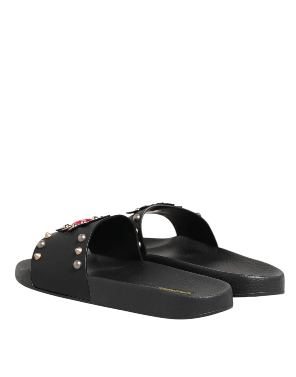 Dolce & Gabbana Black Rubber Sacred Heart Slides Men Beachwear Shoes - EU45/US12 - Sandals