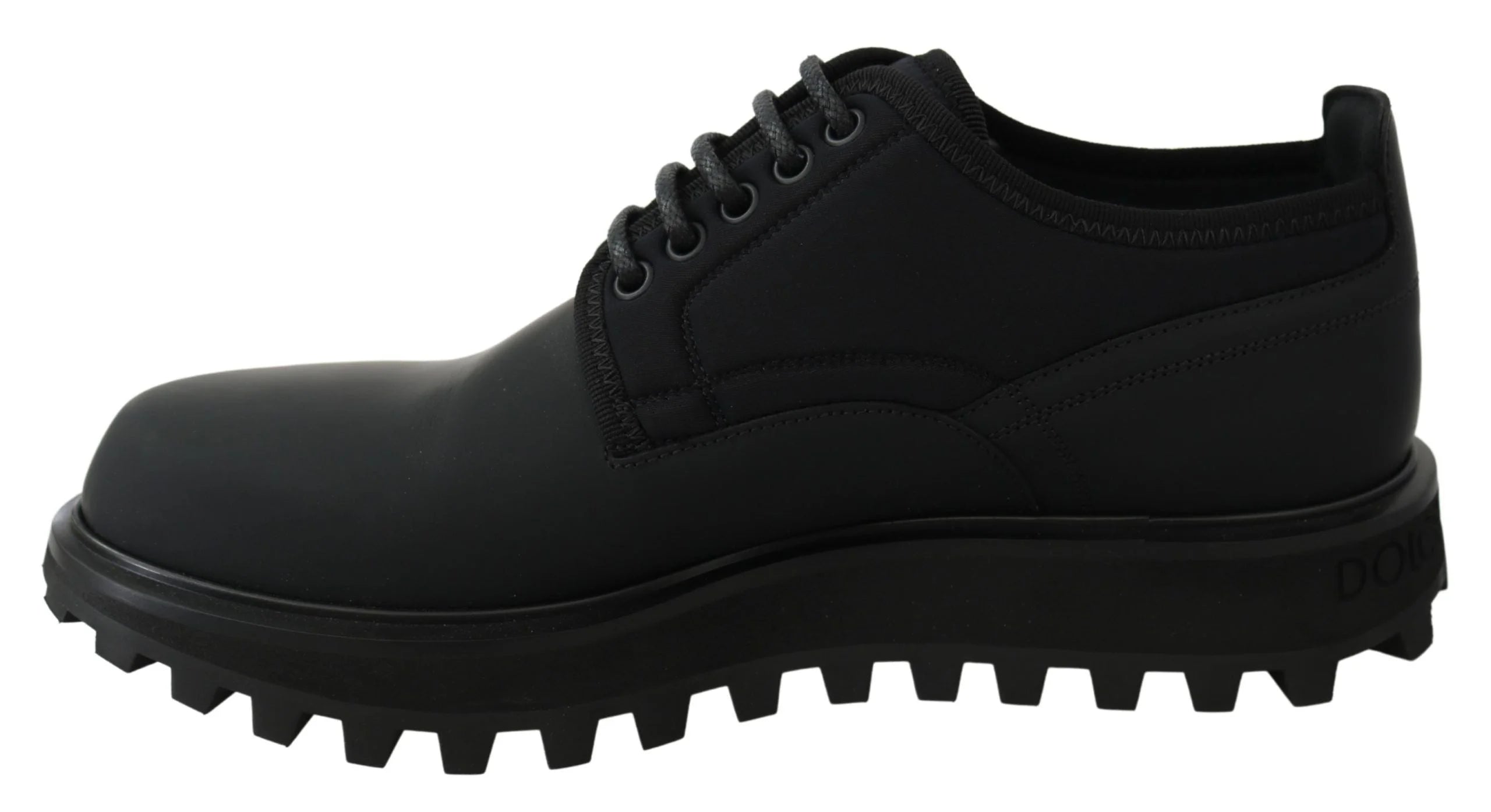 Dolce & Gabbana Black Rubberized Calfskin Chunky Derby Vulcano Shoes - EU44/US11