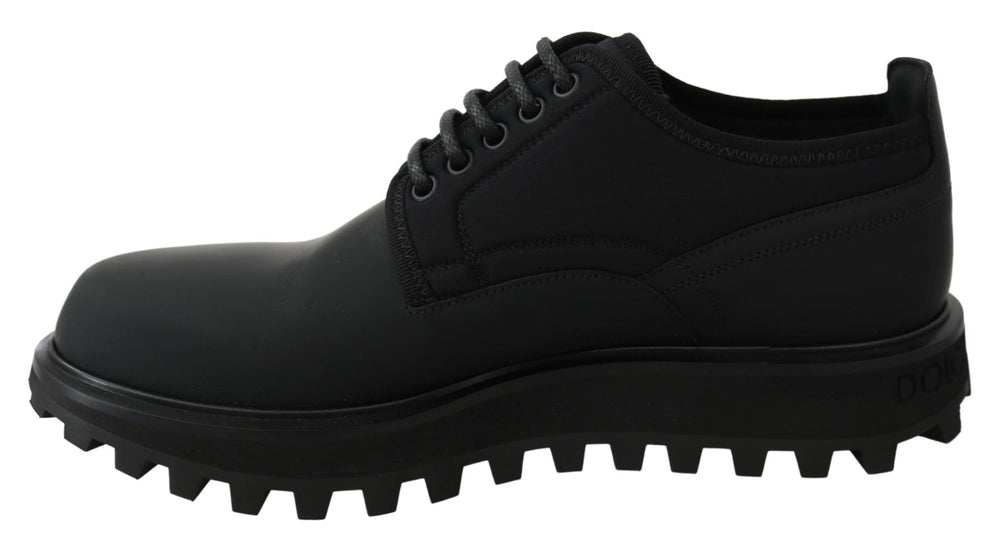Dolce & Gabbana Black Rubberized Calfskin Chunky Derby Vulcano Shoes - EU44/US11