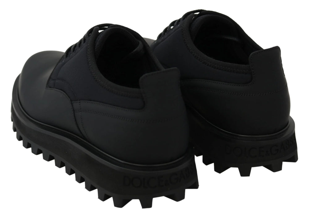 Dolce & Gabbana Black Rubberized Calfskin Chunky Derby Vulcano Shoes - EU44/US11