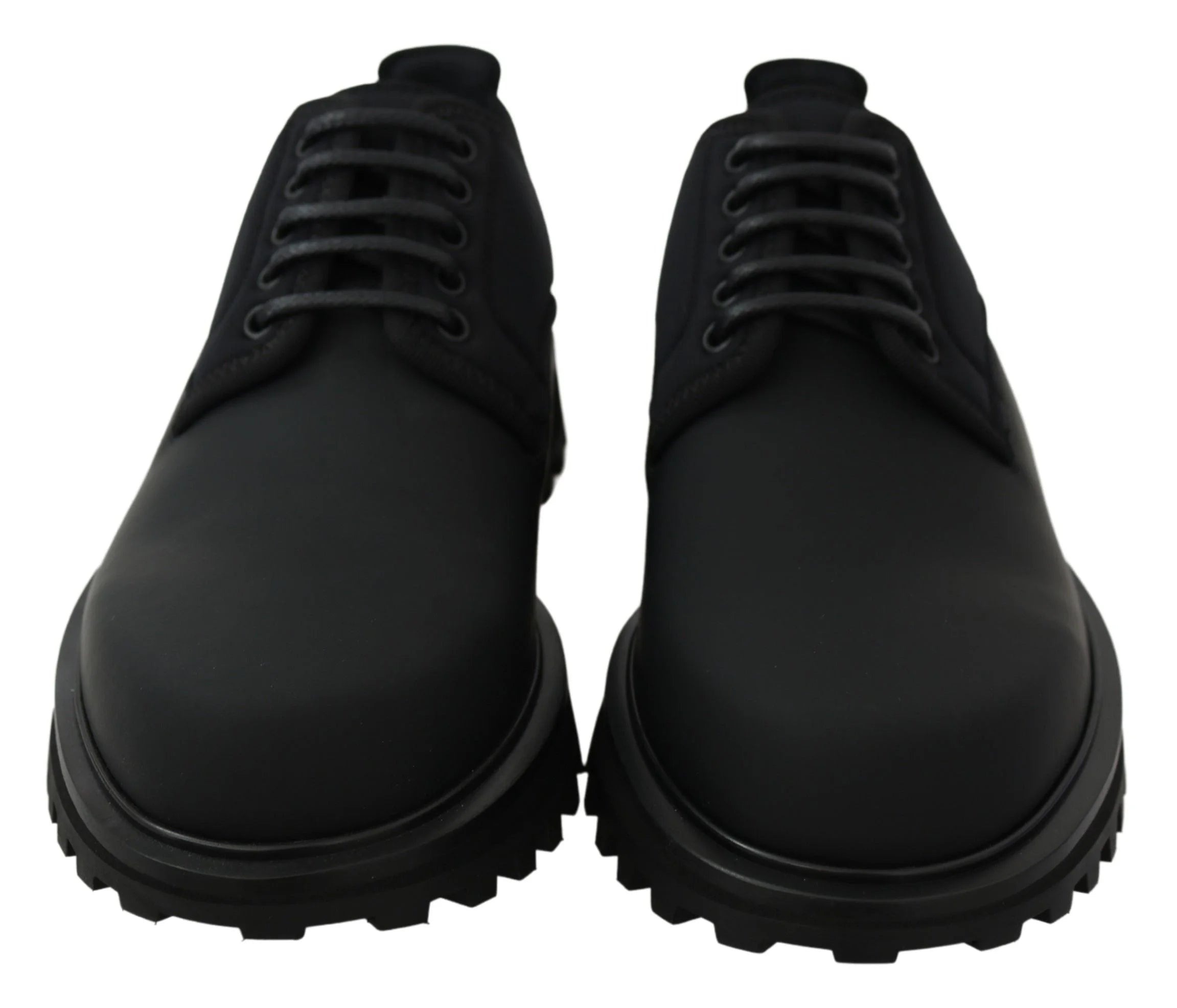 Dolce & Gabbana Black Rubberized Calfskin Chunky Derby Vulcano Shoes - EU44/US11