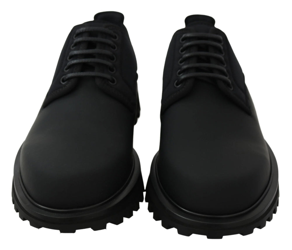 Dolce & Gabbana Black Rubberized Calfskin Chunky Derby Vulcano Shoes - EU44/US11