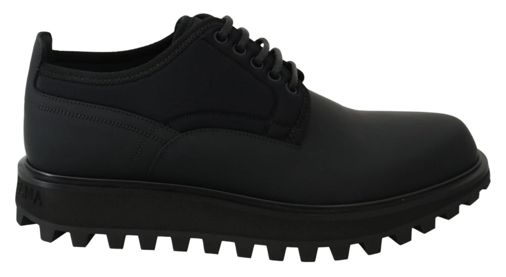Dolce & Gabbana Black Rubberized Calfskin Chunky Derby Vulcano Shoes - EU44/US11