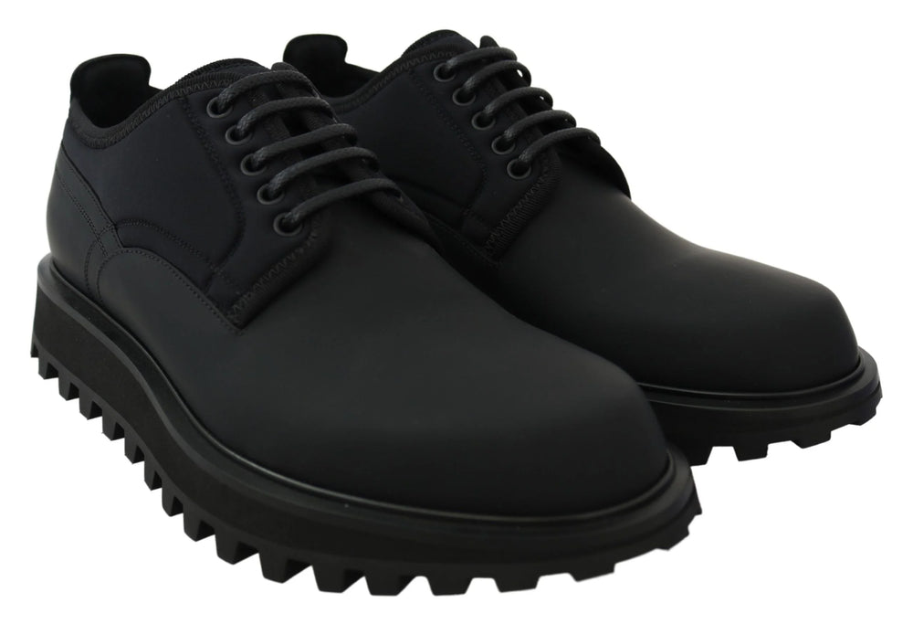 Dolce & Gabbana Black Rubberized Calfskin Chunky Derby Vulcano Shoes - EU44/US11