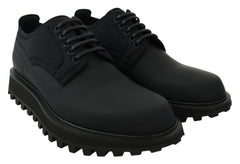 Dolce & Gabbana Black Rubberized Calfskin Chunky Derby Vulcano Shoes - EU44/US11