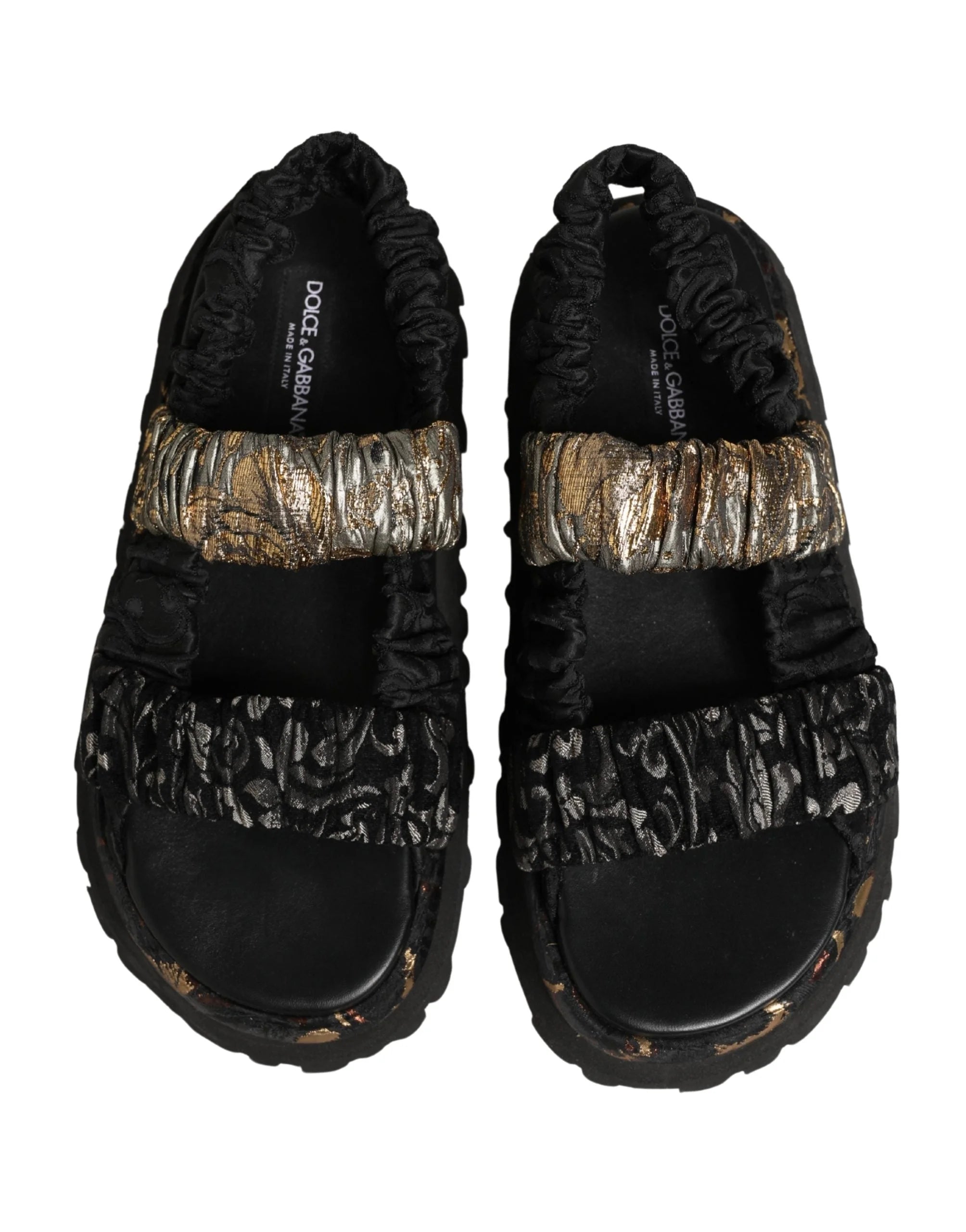Dolce & Gabbana Black Ruching Detail Flats Men Sandals Shoes - EU44/US11