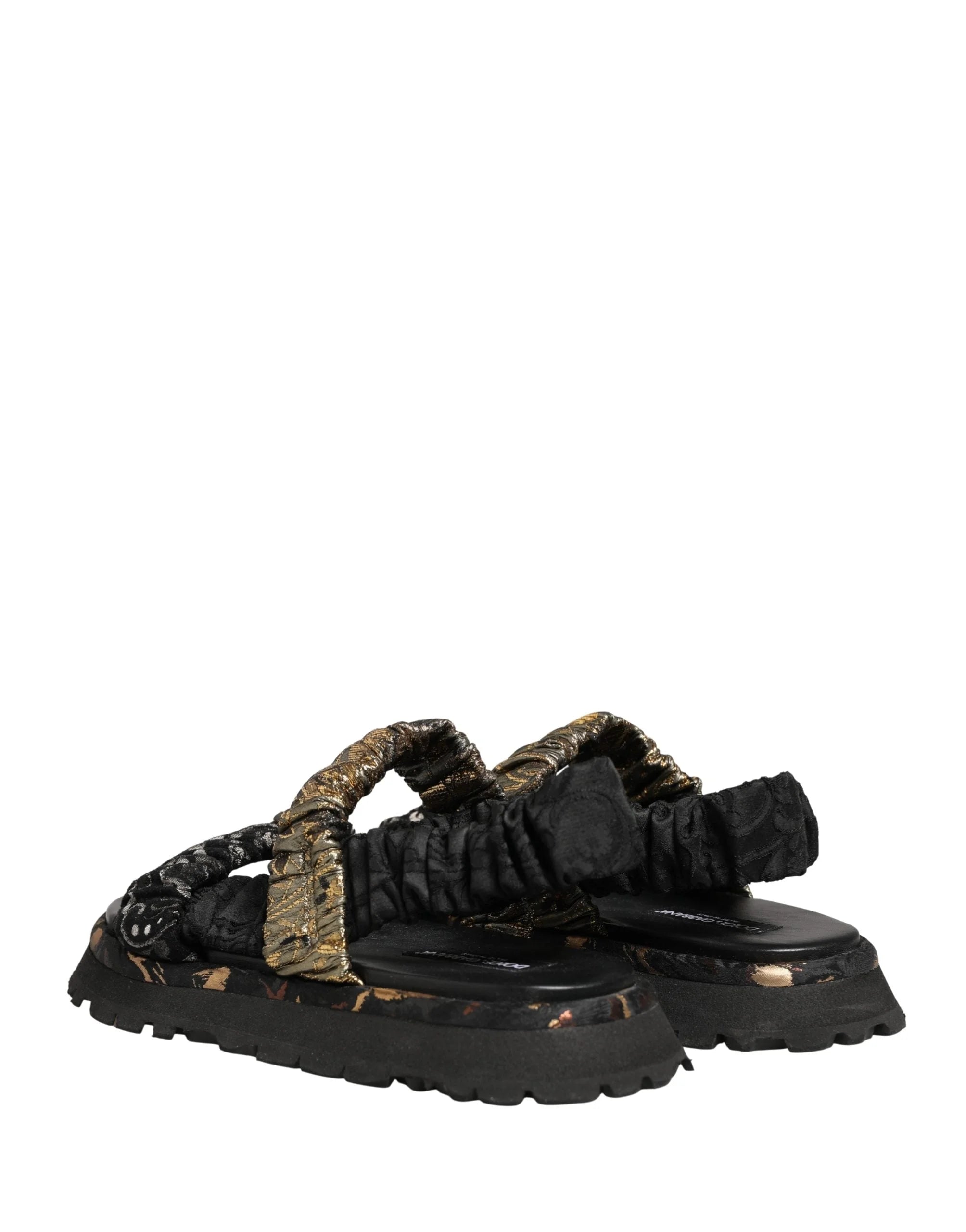 Dolce & Gabbana Black Ruching Detail Flats Men Sandals Shoes - EU44/US11