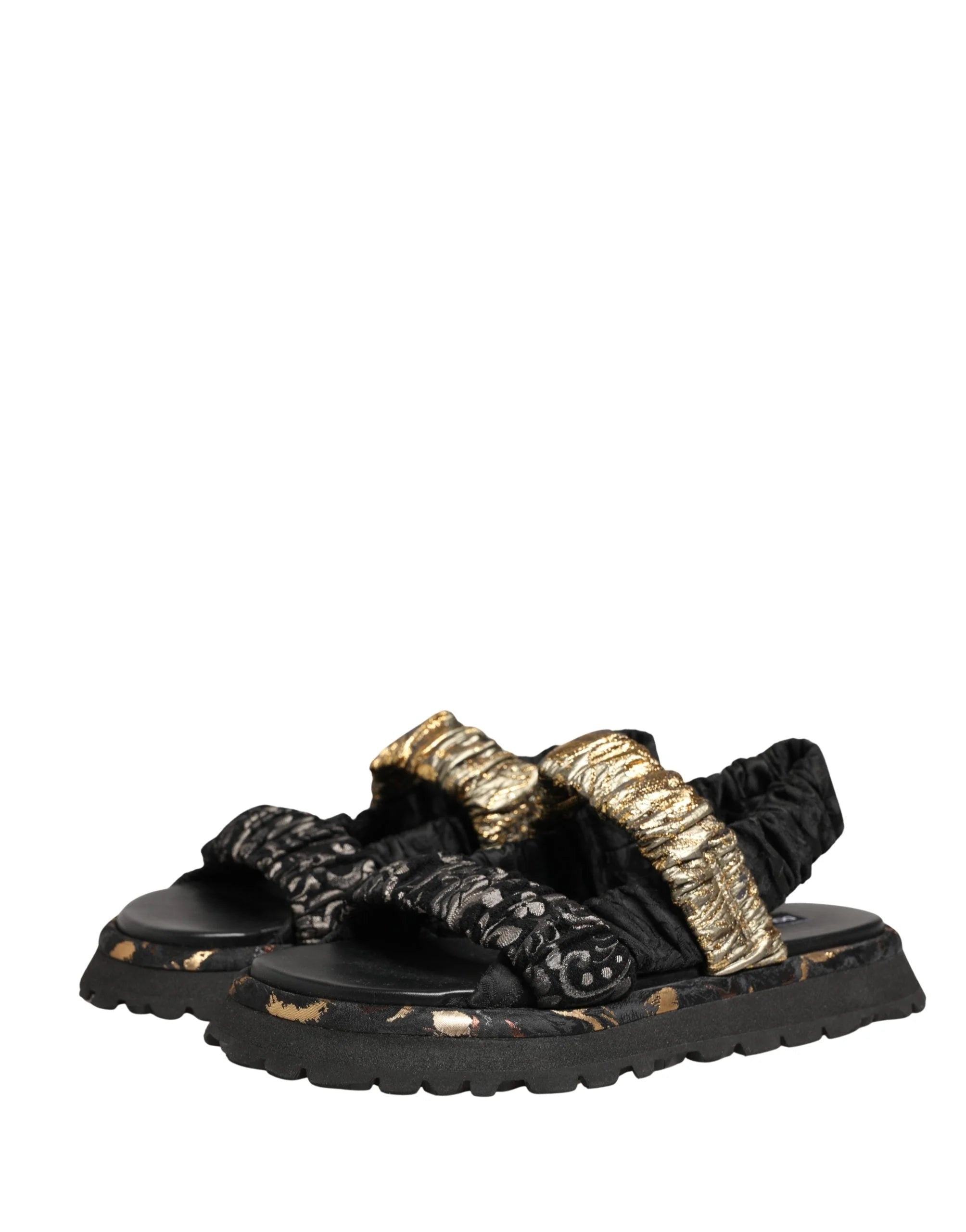 Dolce & Gabbana Black Ruching Detail Flats Men Sandals Shoes - EU44/US11