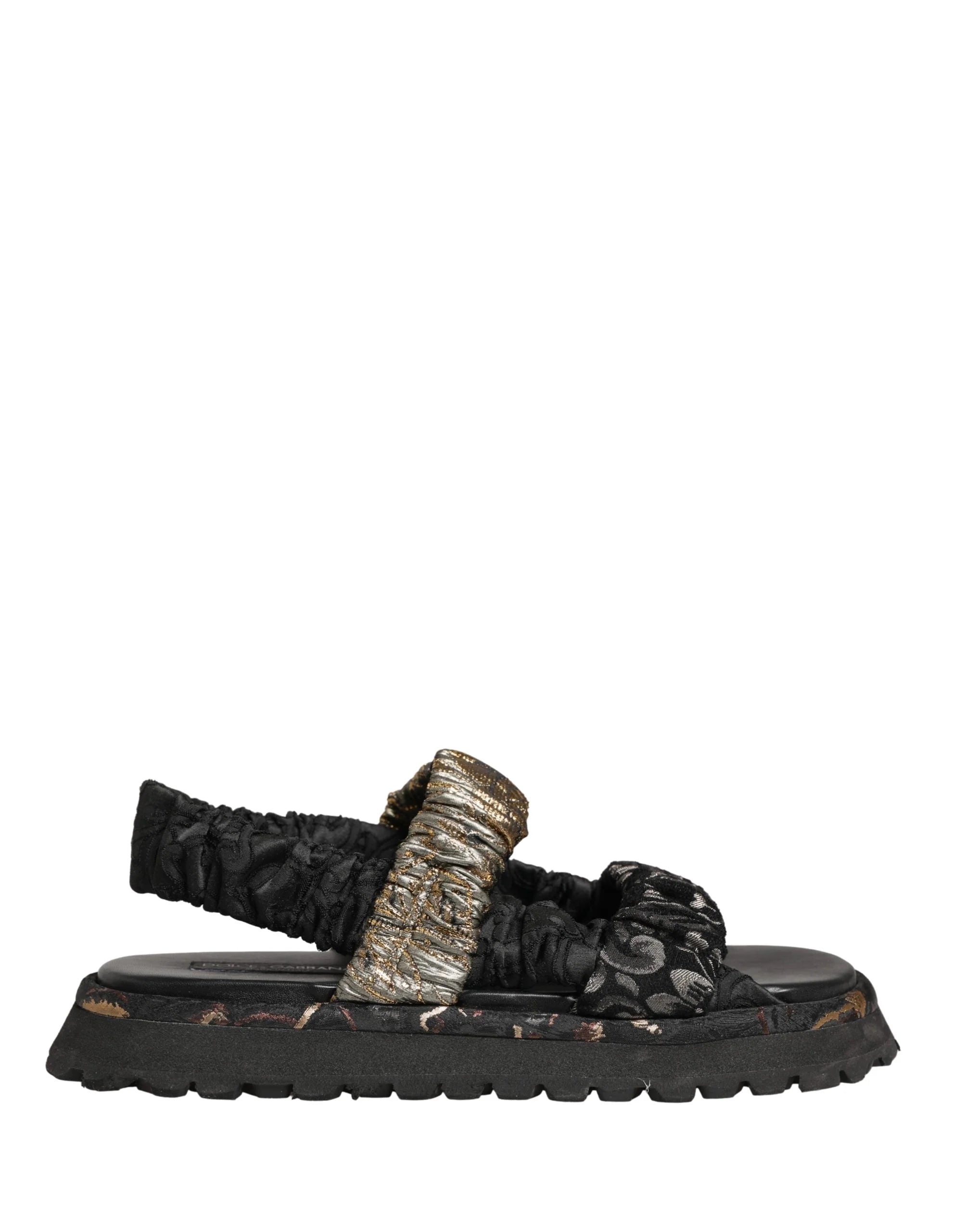 Dolce & Gabbana Black Ruching Detail Flats Men Sandals Shoes - EU44/US11