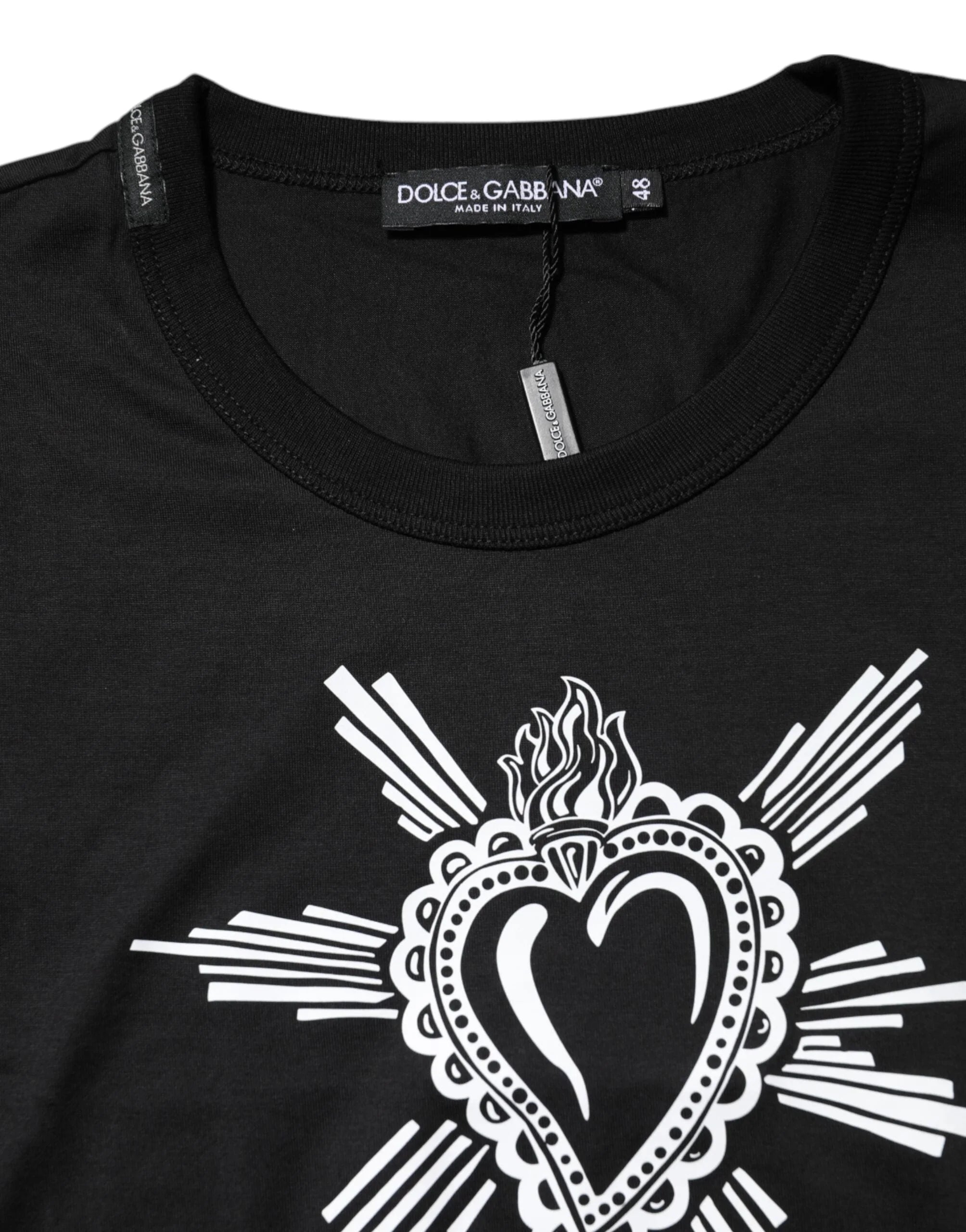 Dolce & Gabbana Black Sacred Heart Cotton Crew Neck T-shirt - T-Shirts