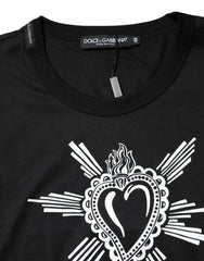 Dolce & Gabbana Black Sacred Heart Cotton Crew Neck T-shirt - T-Shirts