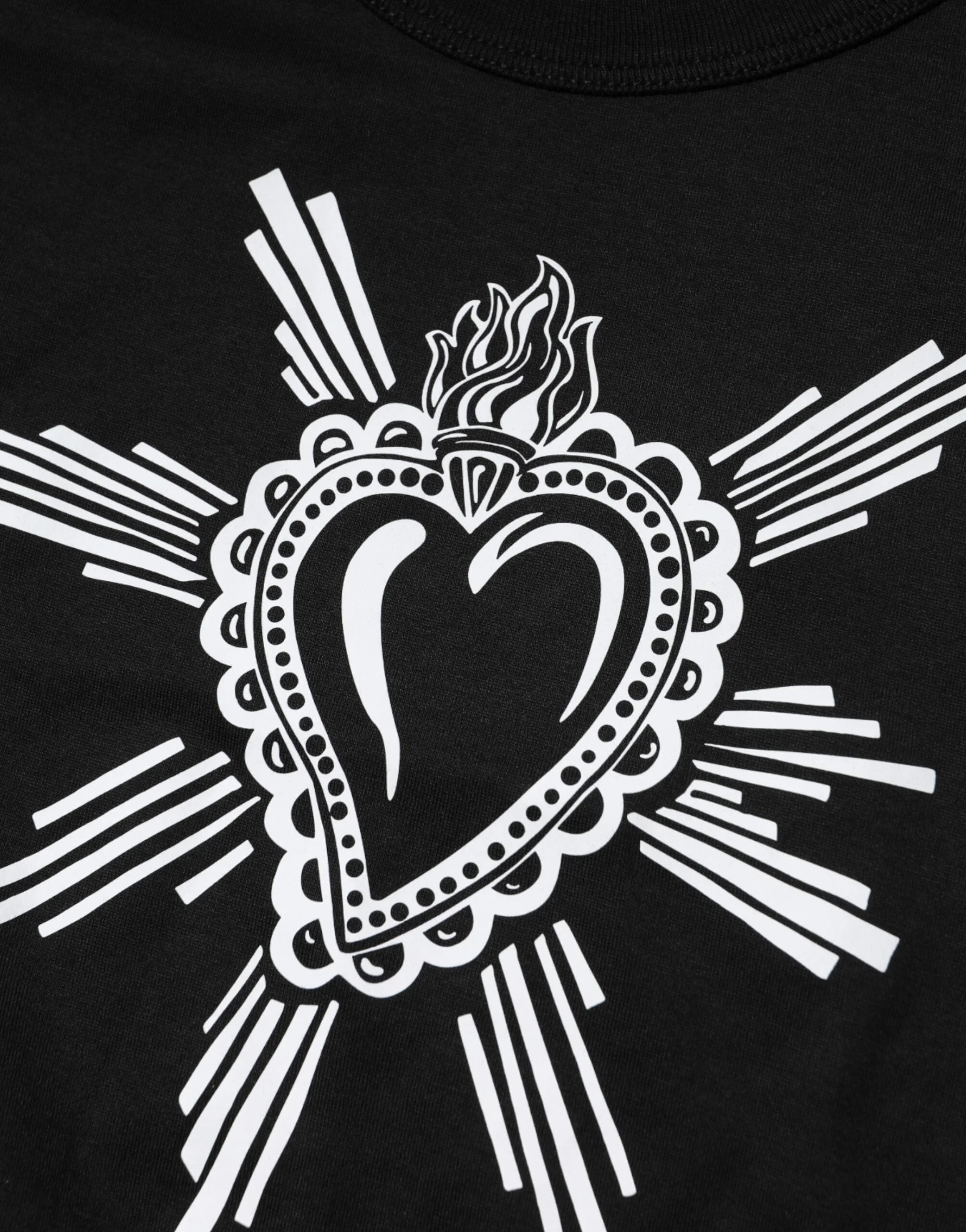 Dolce & Gabbana Black Sacred Heart Cotton Crew Neck T-shirt - T-Shirts