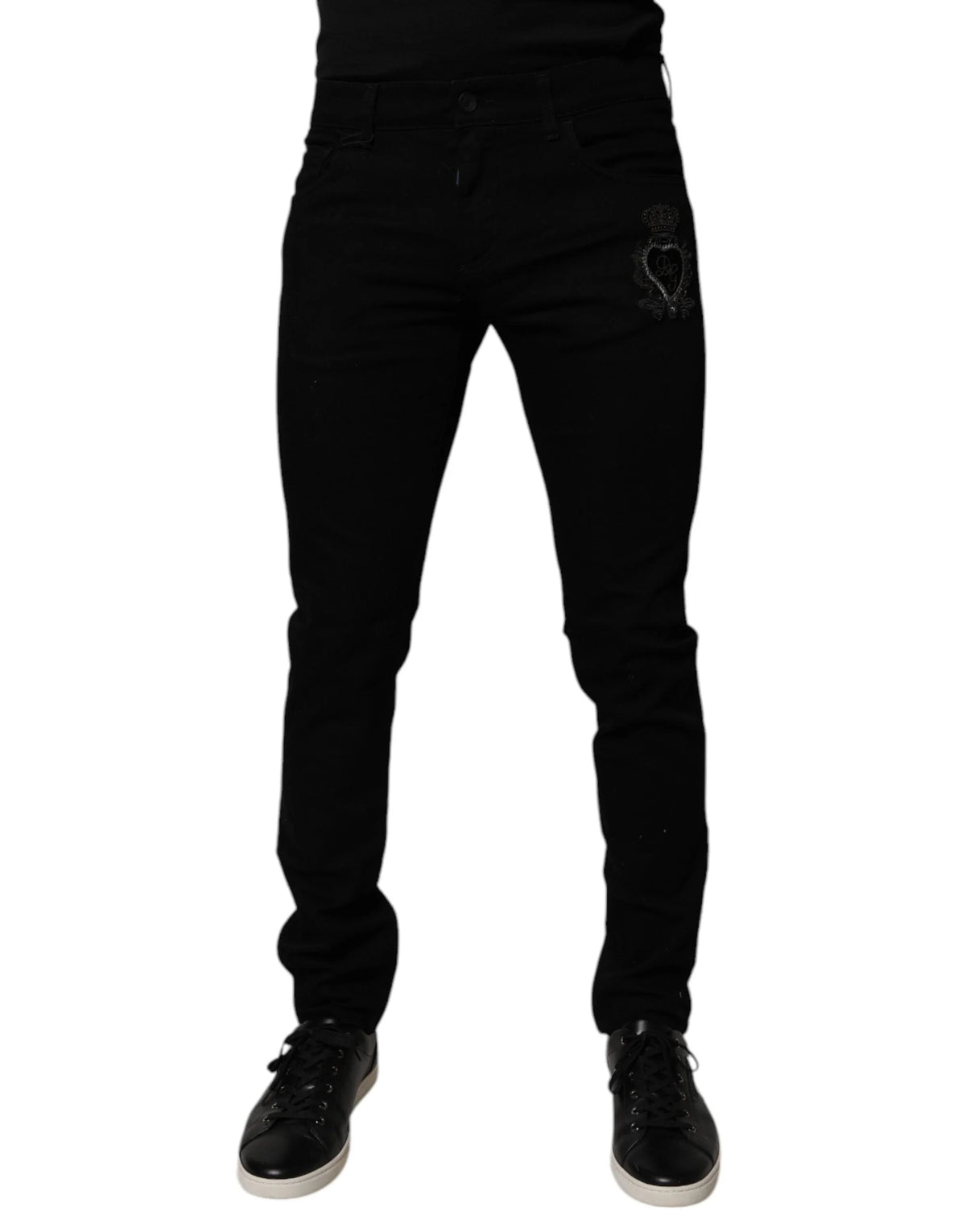 Dolce & Gabbana Black Sacred Heart Cotton Skinny Denim Jeans - IT56 | XXL - Jeans