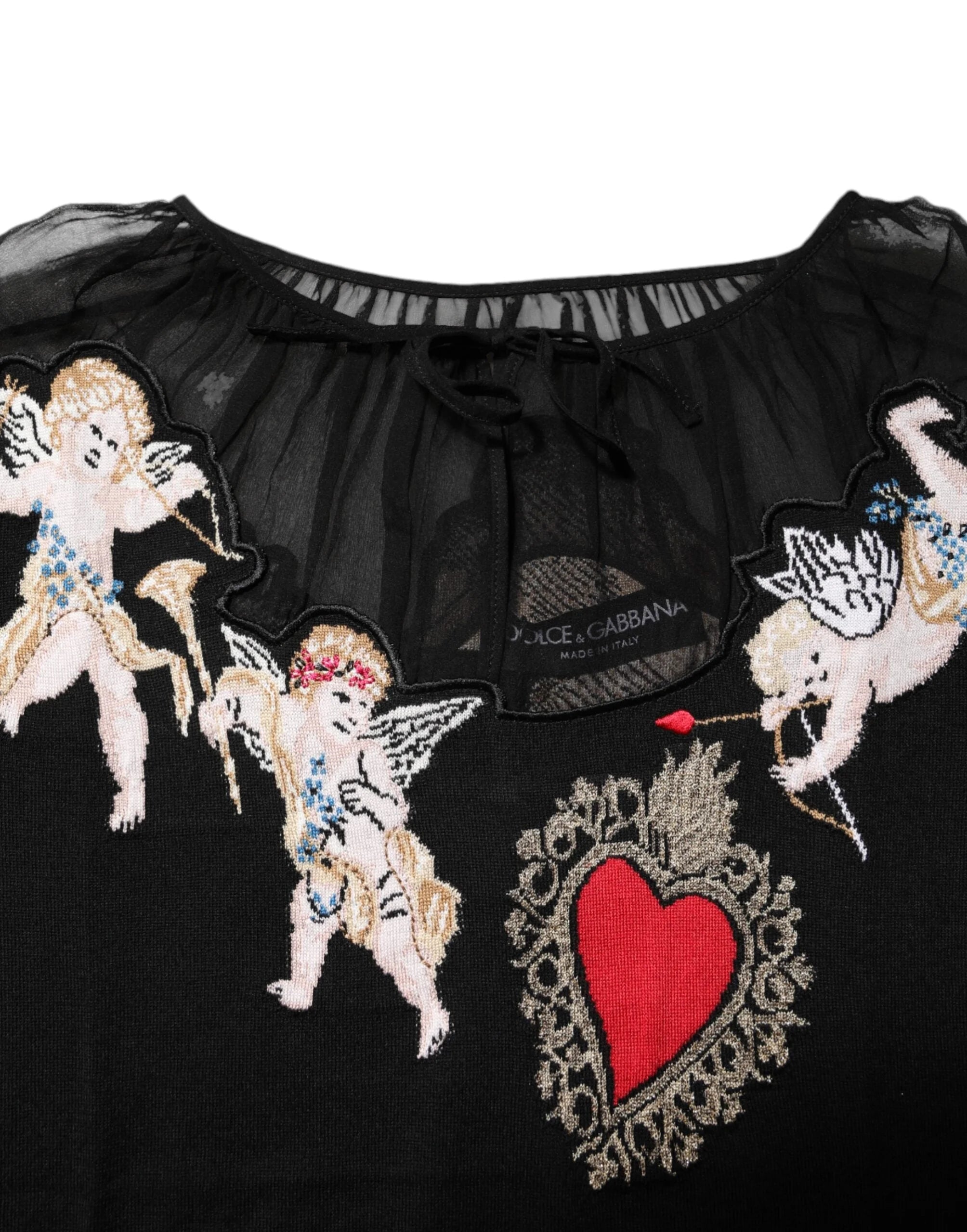 Dolce & Gabbana Black Sacred Heart Embroidered Crewneck Top - IT36|XXS - Sweaters