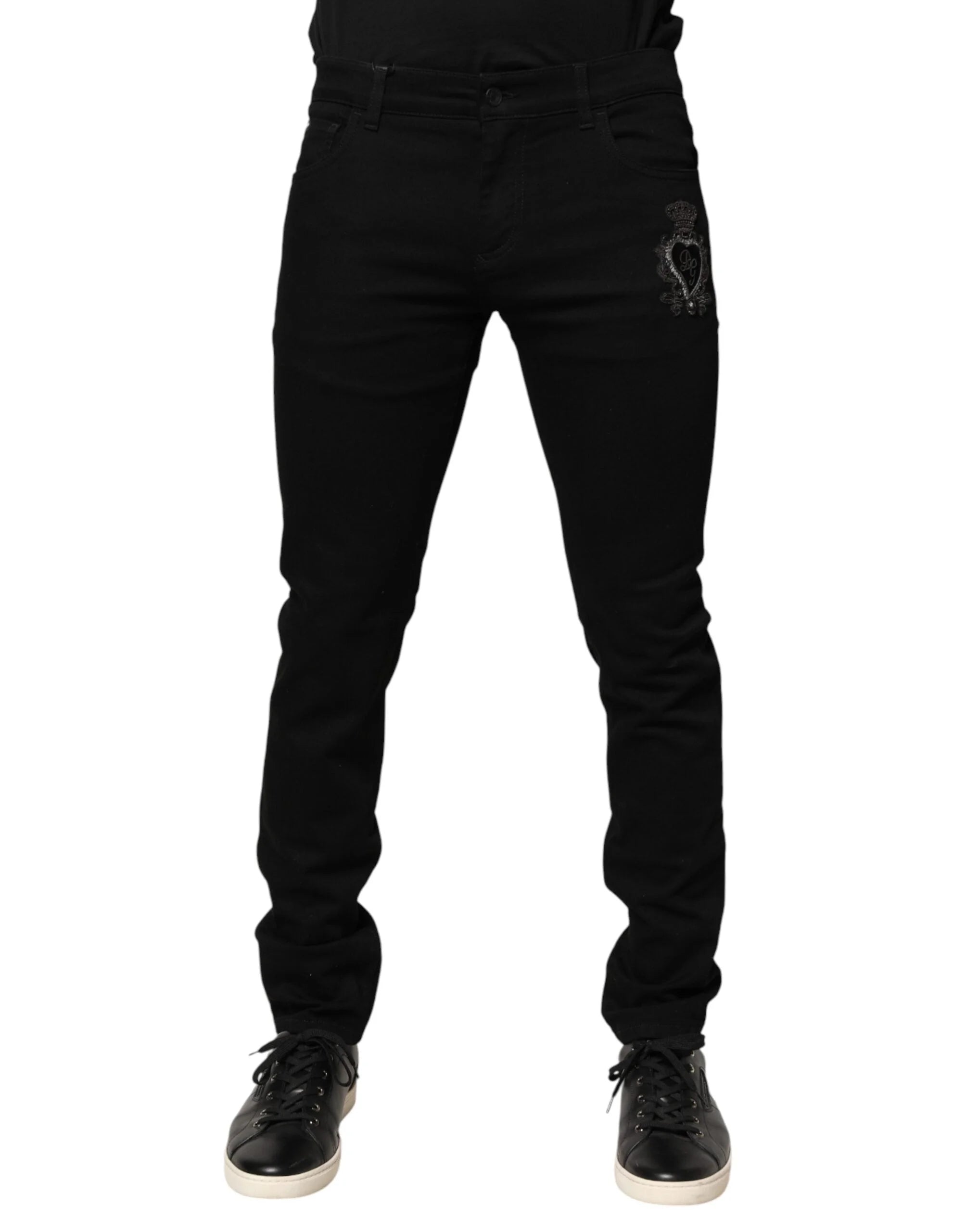 Dolce & Gabbana Black Sacred Heart Men Cotton Denim Jeans - IT50 | L