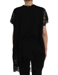 Dolce & Gabbana Black Sacred Heart Print Cotton Lace T-shirt - IT42|M - T-Shirts