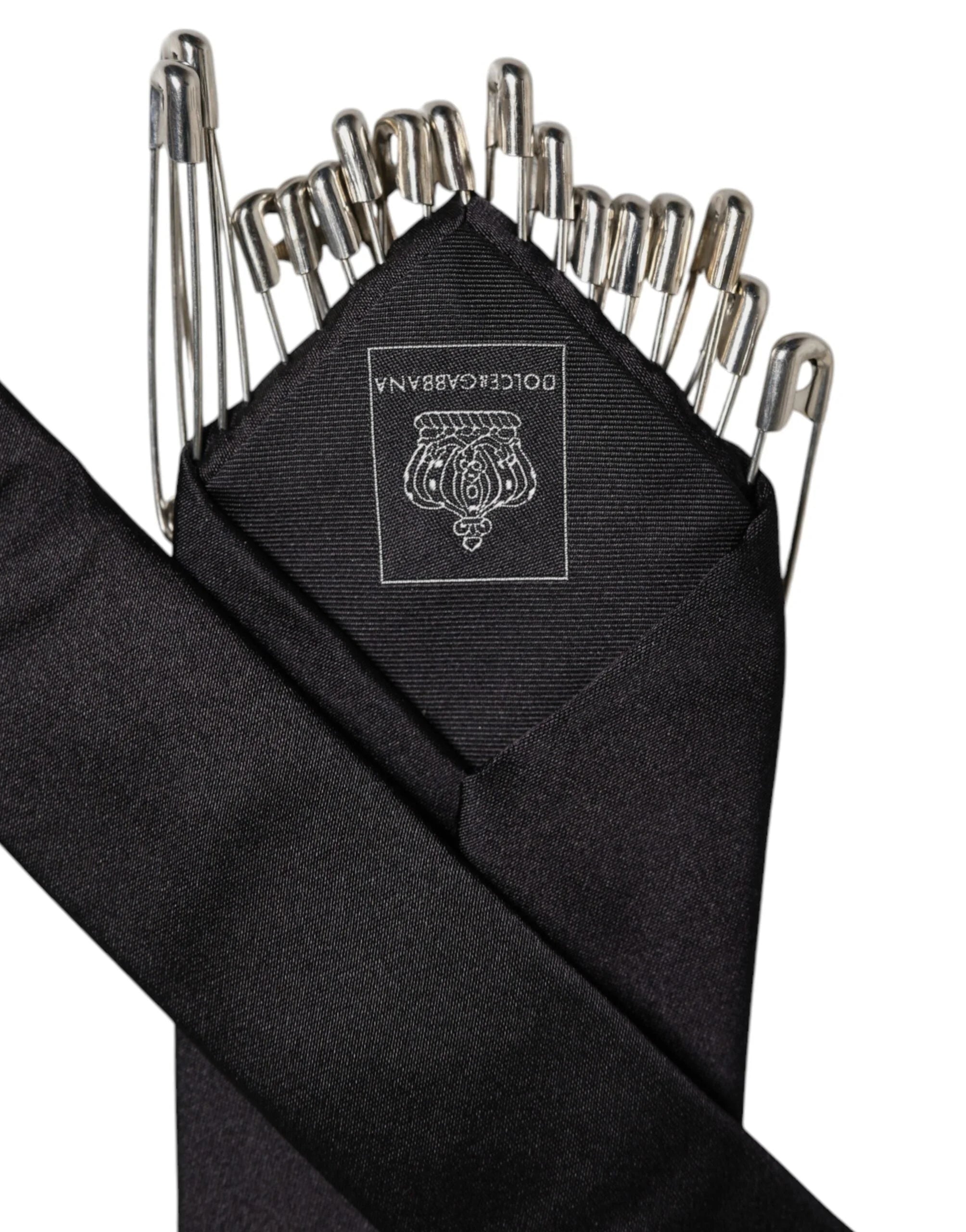 Dolce & Gabbana Black Safety Pins Silk Adjustable Necktie Accessory Tie - Neckties