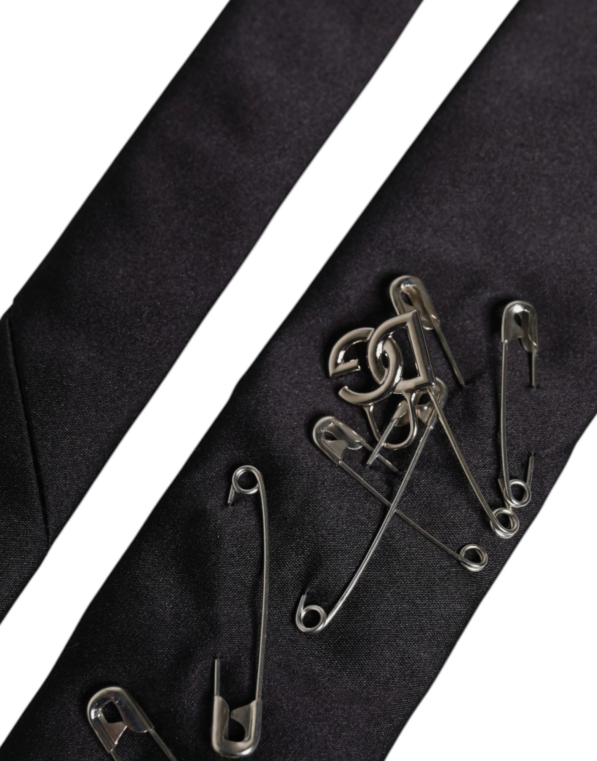 Dolce & Gabbana Black Safety Pins Silk Adjustable Necktie Accessory Tie - Neckties