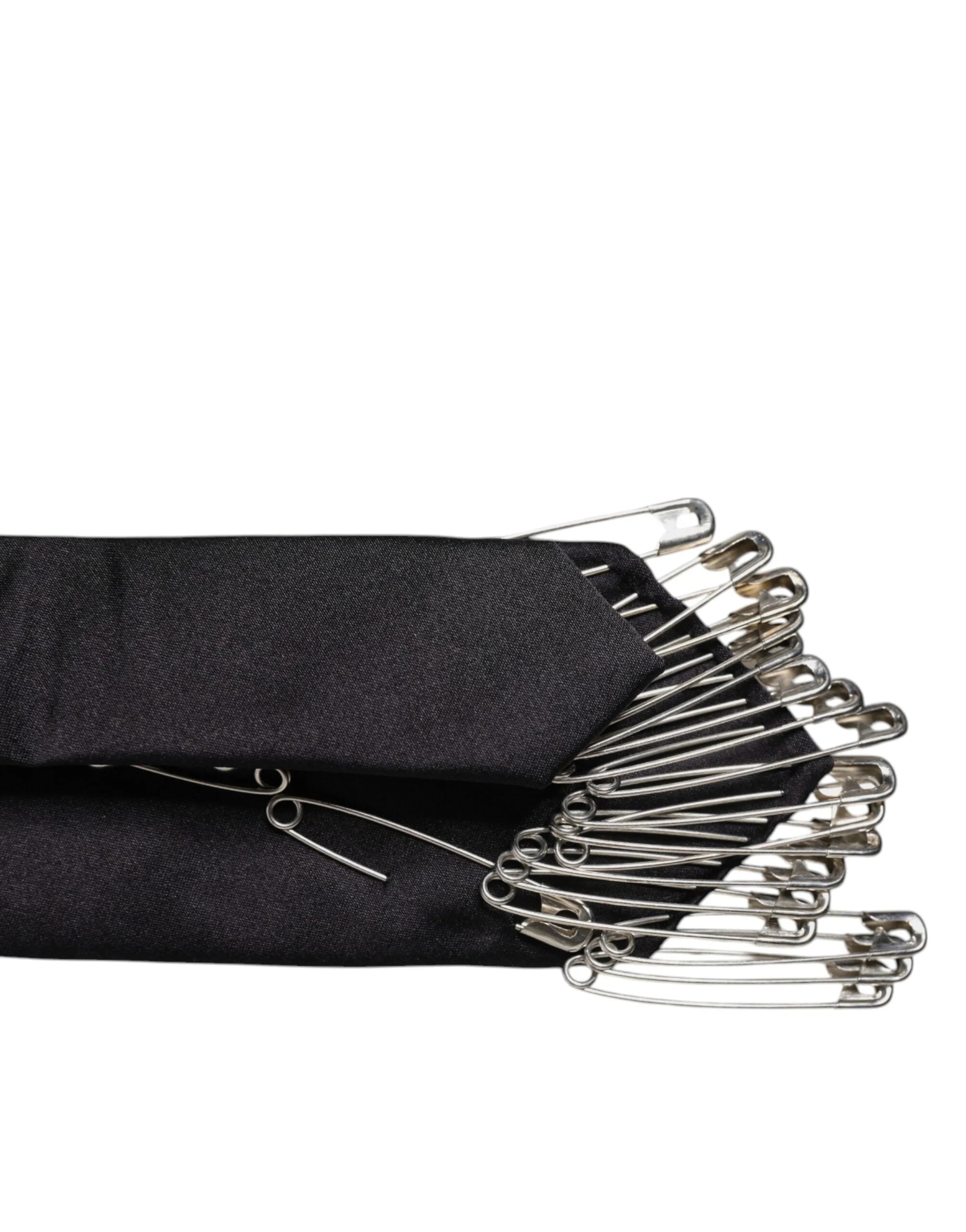 Dolce & Gabbana Black Safety Pins Silk Adjustable Necktie Accessory Tie - Neckties