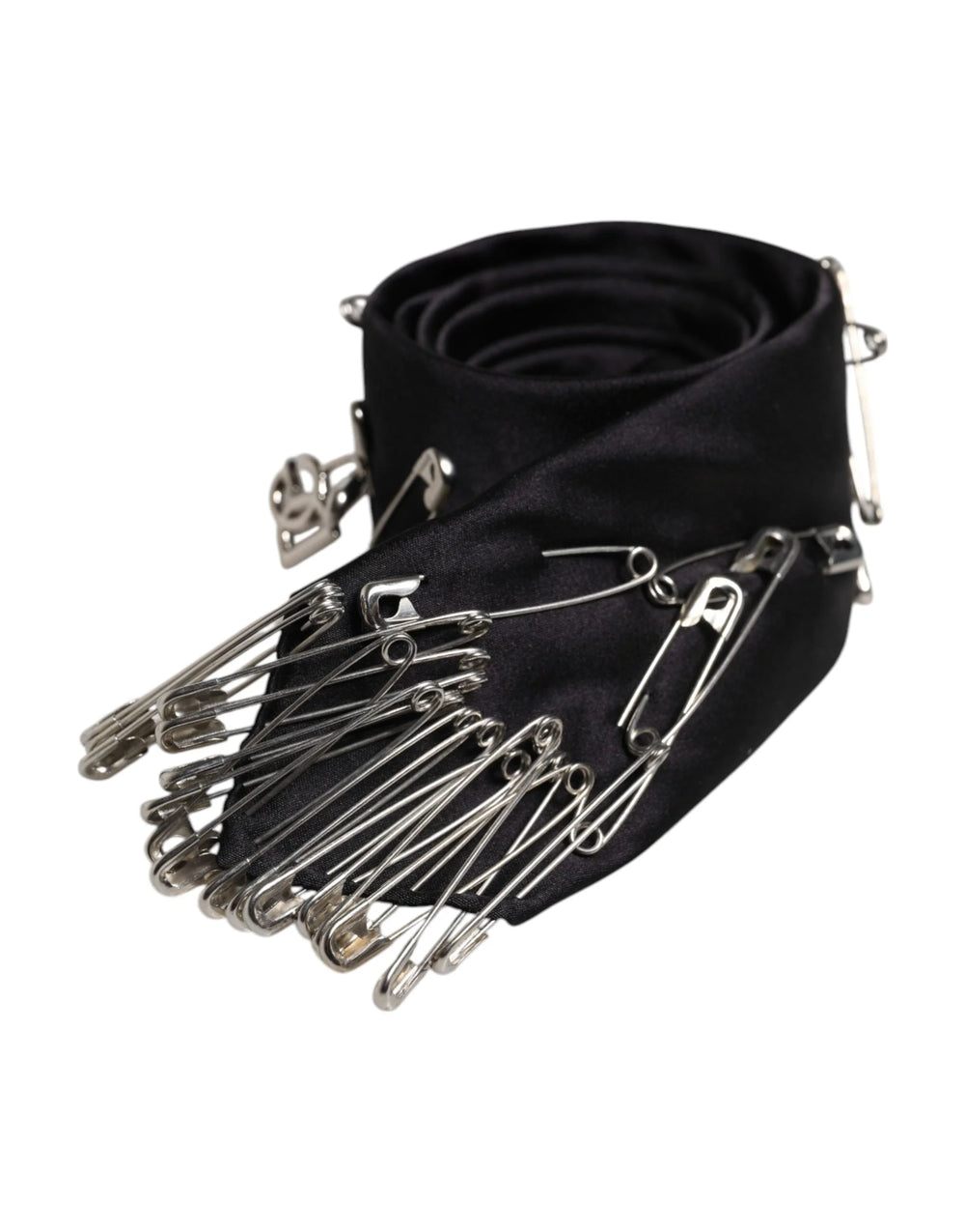Dolce & Gabbana Black Safety Pins Silk Adjustable Necktie Accessory Tie - Neckties