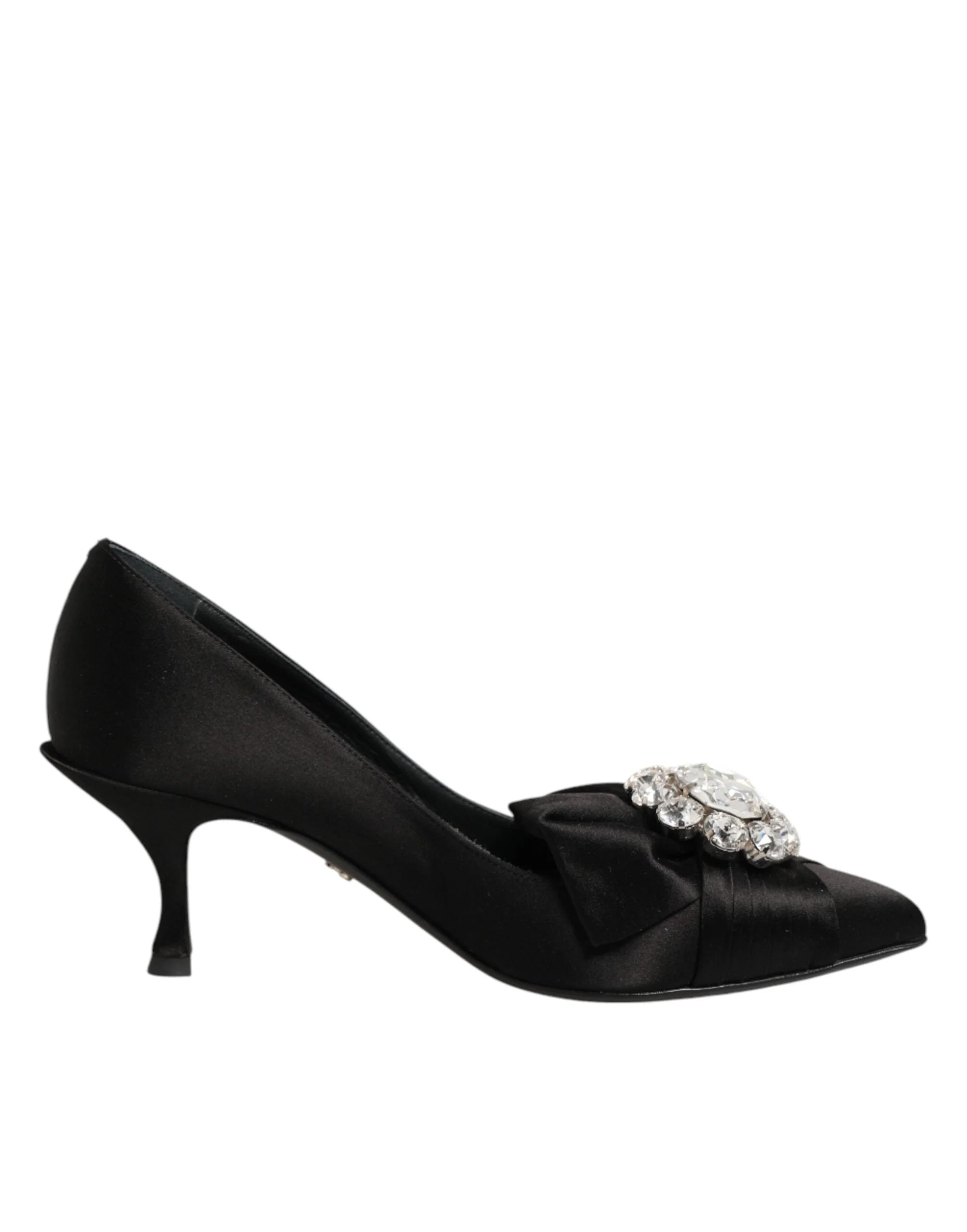 Dolce & Gabbana Black Satin Bow Crystal Embellishment Pumps Shoes
