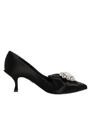 Dolce & Gabbana Black Satin Bow Crystal Embellishment Pumps Shoes